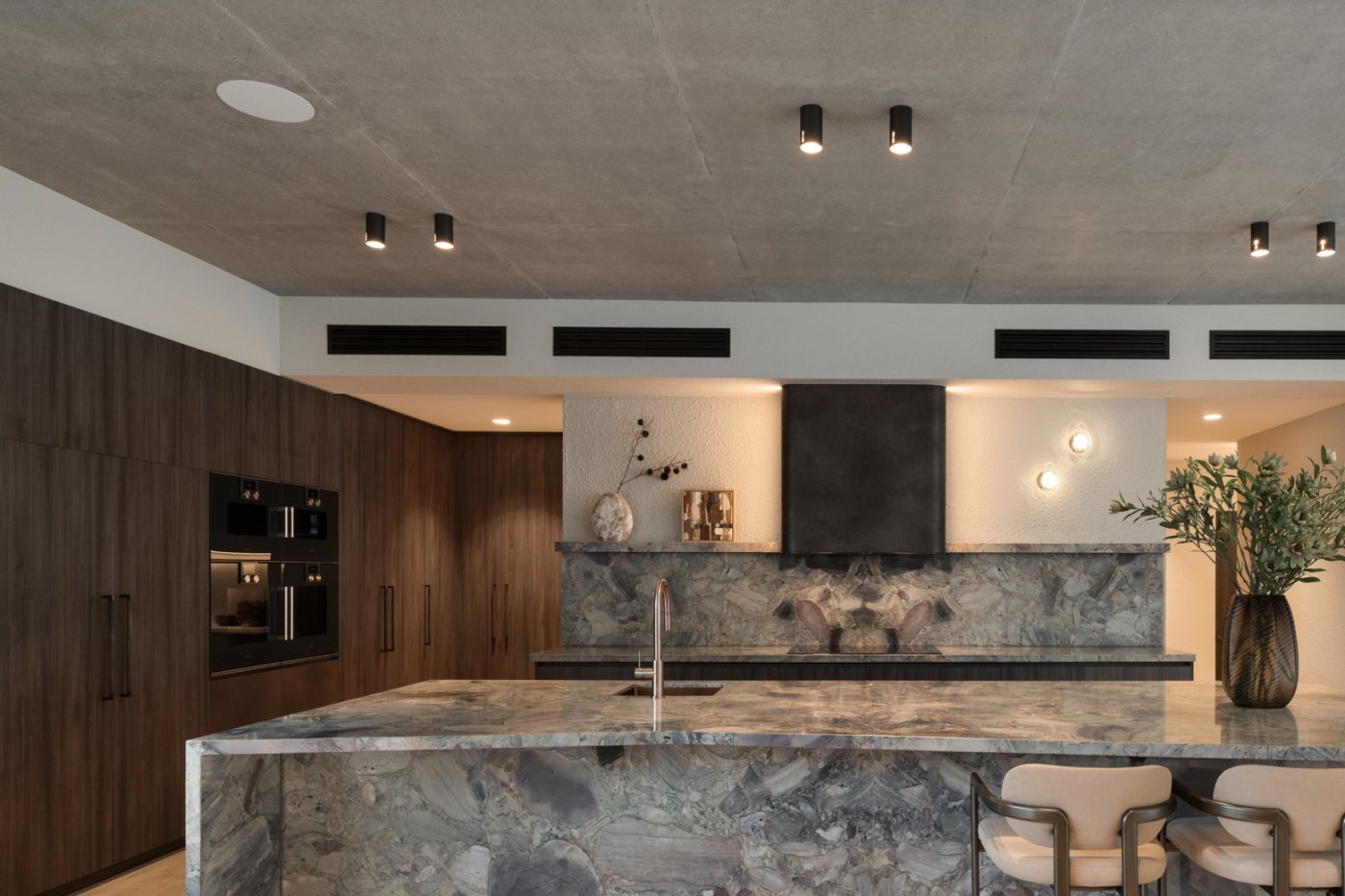 El Fin kitchen, stone island and walnut joinery